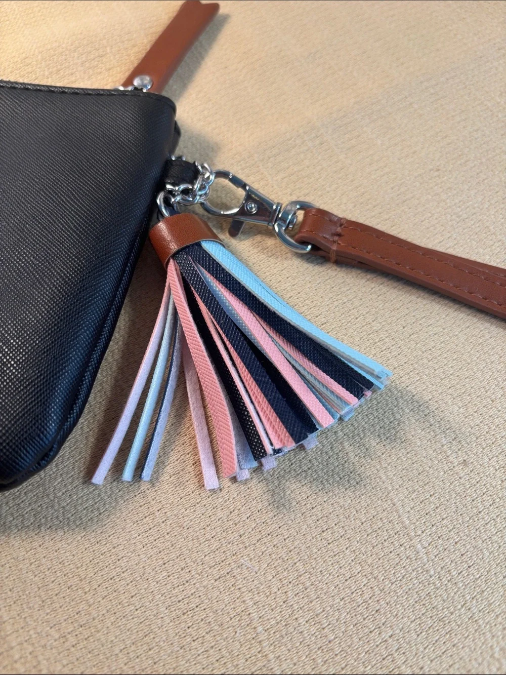 Nautica Black Vegan Wristlet Clutch w/ Multicolored Tassel NWOT